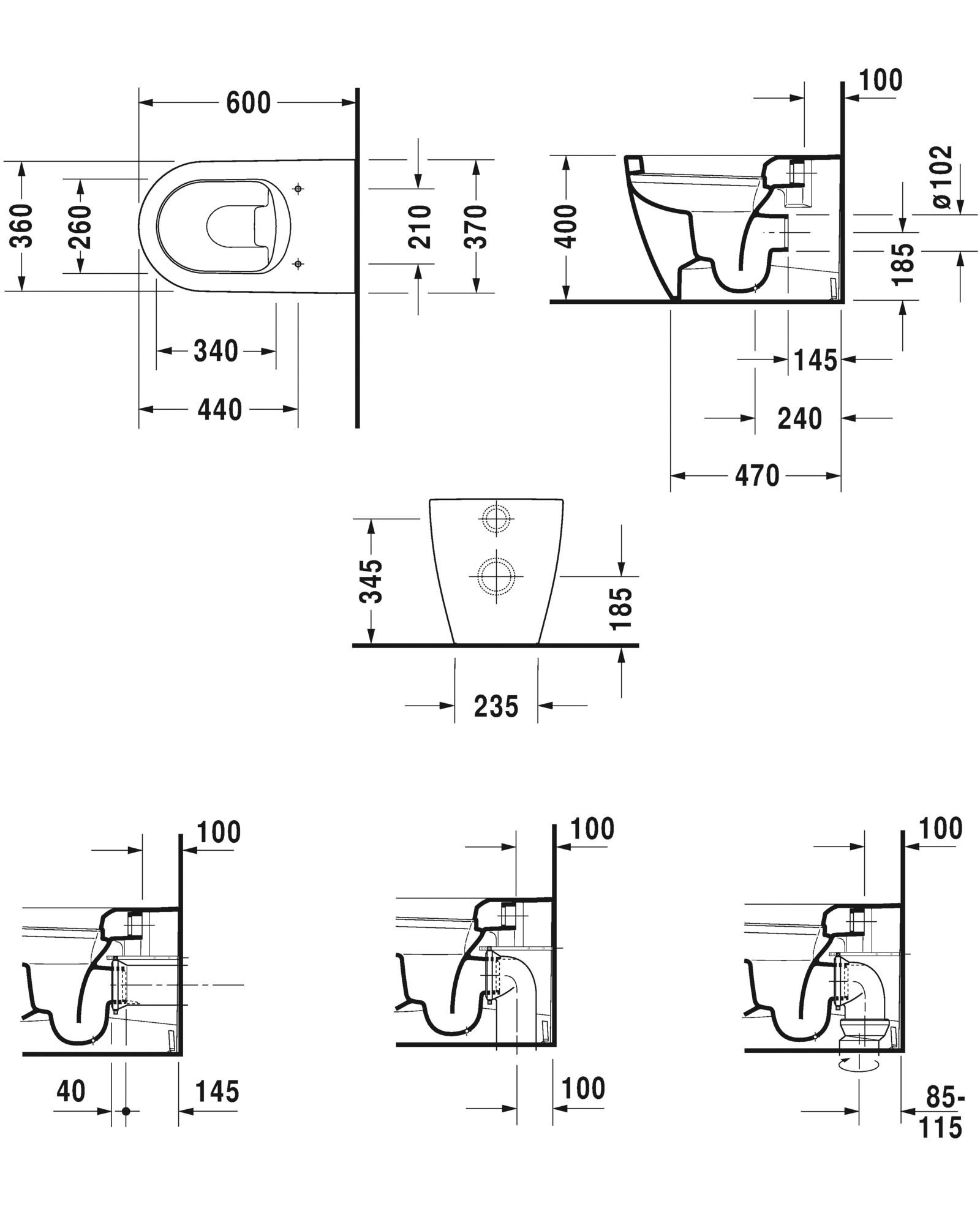 Duravit ME By Starck 370 x 600mm Floor Standing Toilet