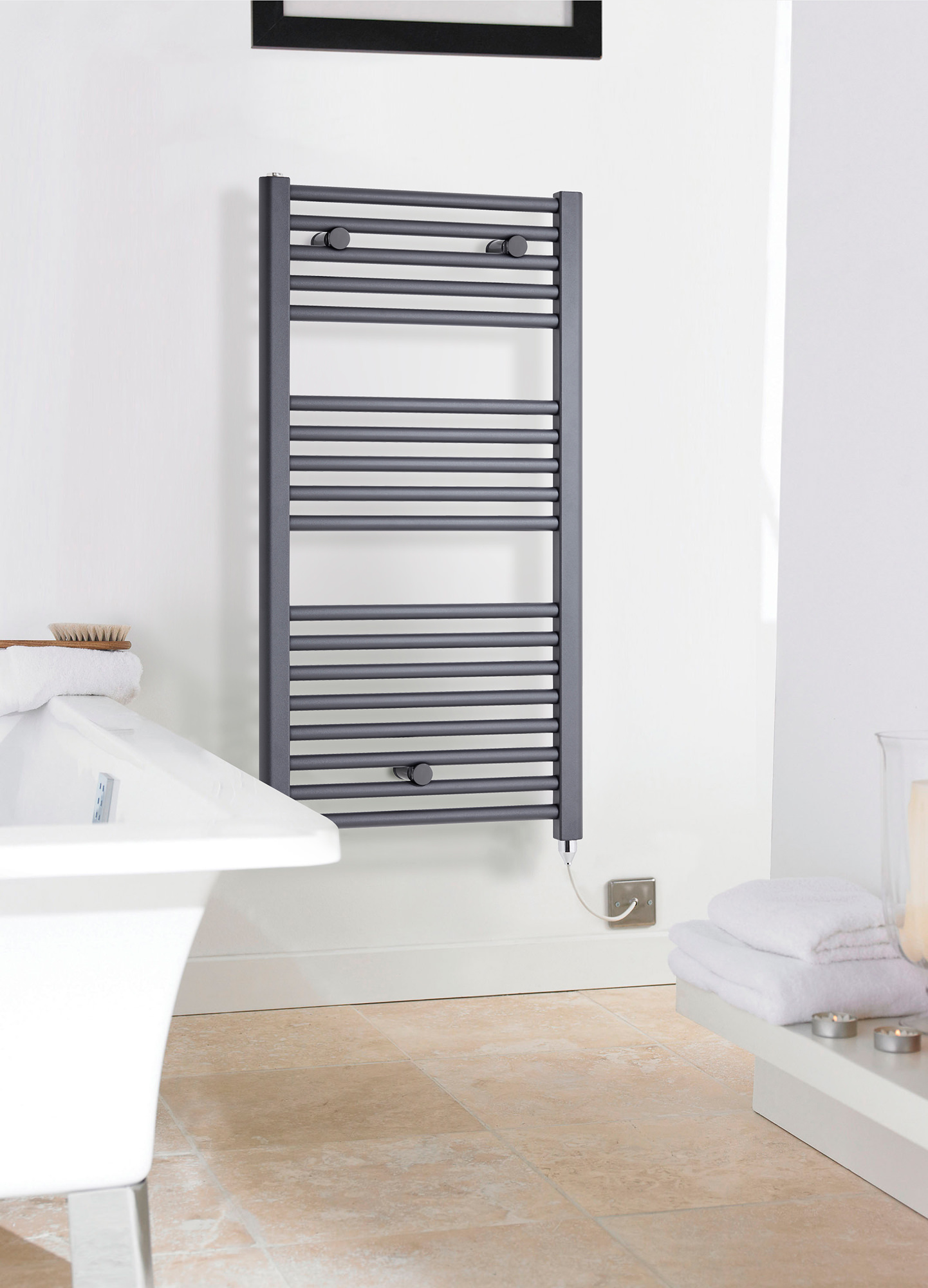 Nuie Premier Straight 480 x 920mm Anthracite Heated Electric Towel Rail