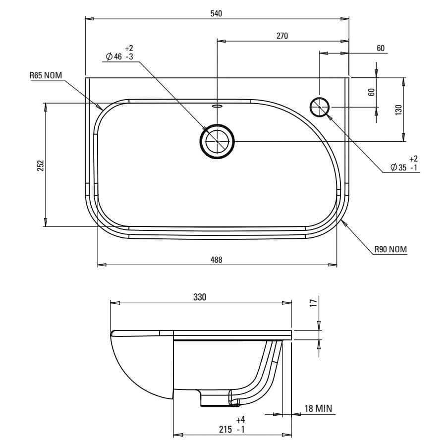 Roper Rhodes Note 540 X 330mm Semi Countertop Basin For Slim Depth