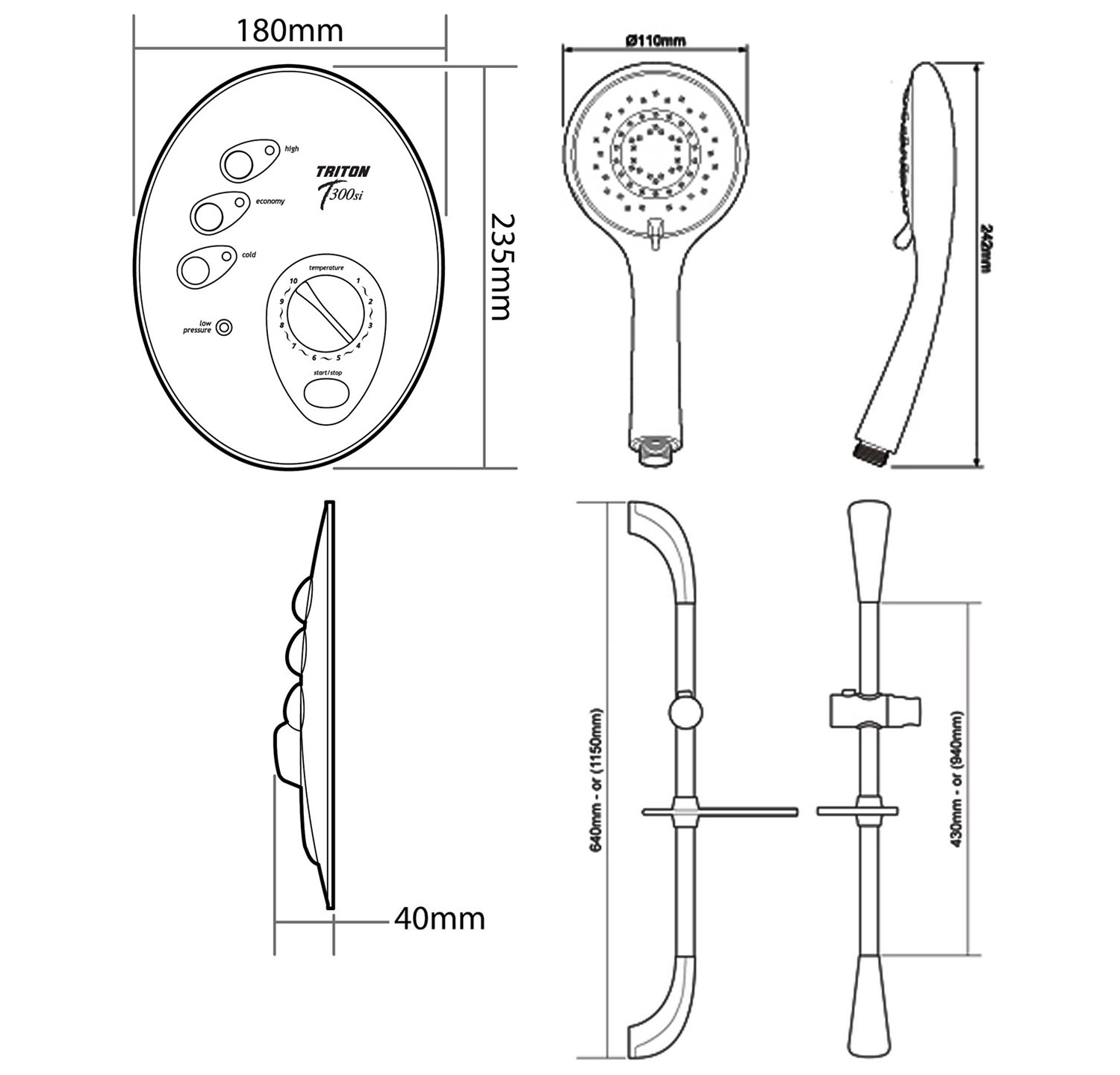 Triton T300si 10.5 KW Remote Electric Shower White And Chrome