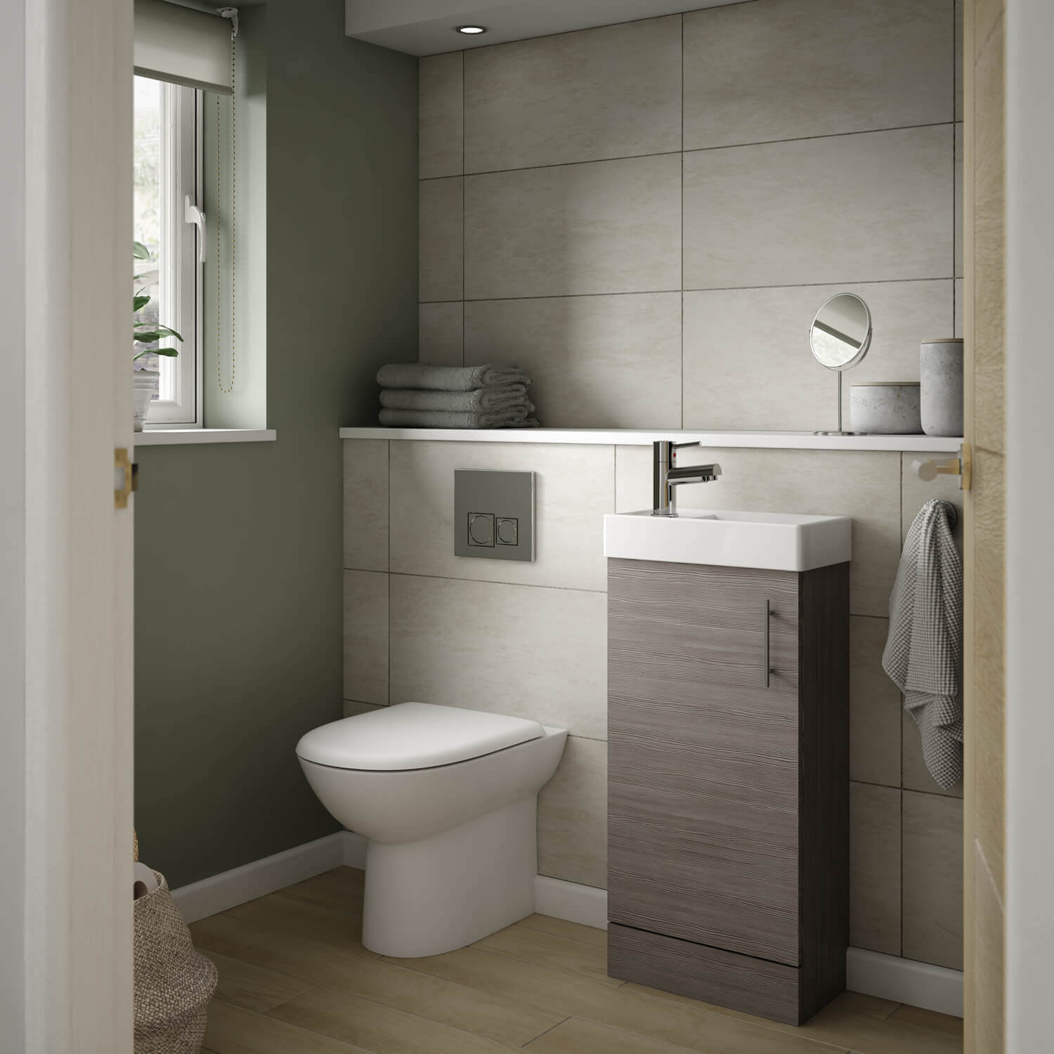 Nuie Vault Wall Hung 1-Door Vanity Unit with Basin Natural Oak 400mm Wide
