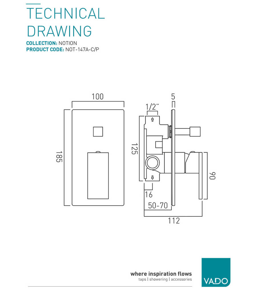 Vado Notion Concealed 1Outlet Manual Shower Valve Single Lever NOT145AC/P