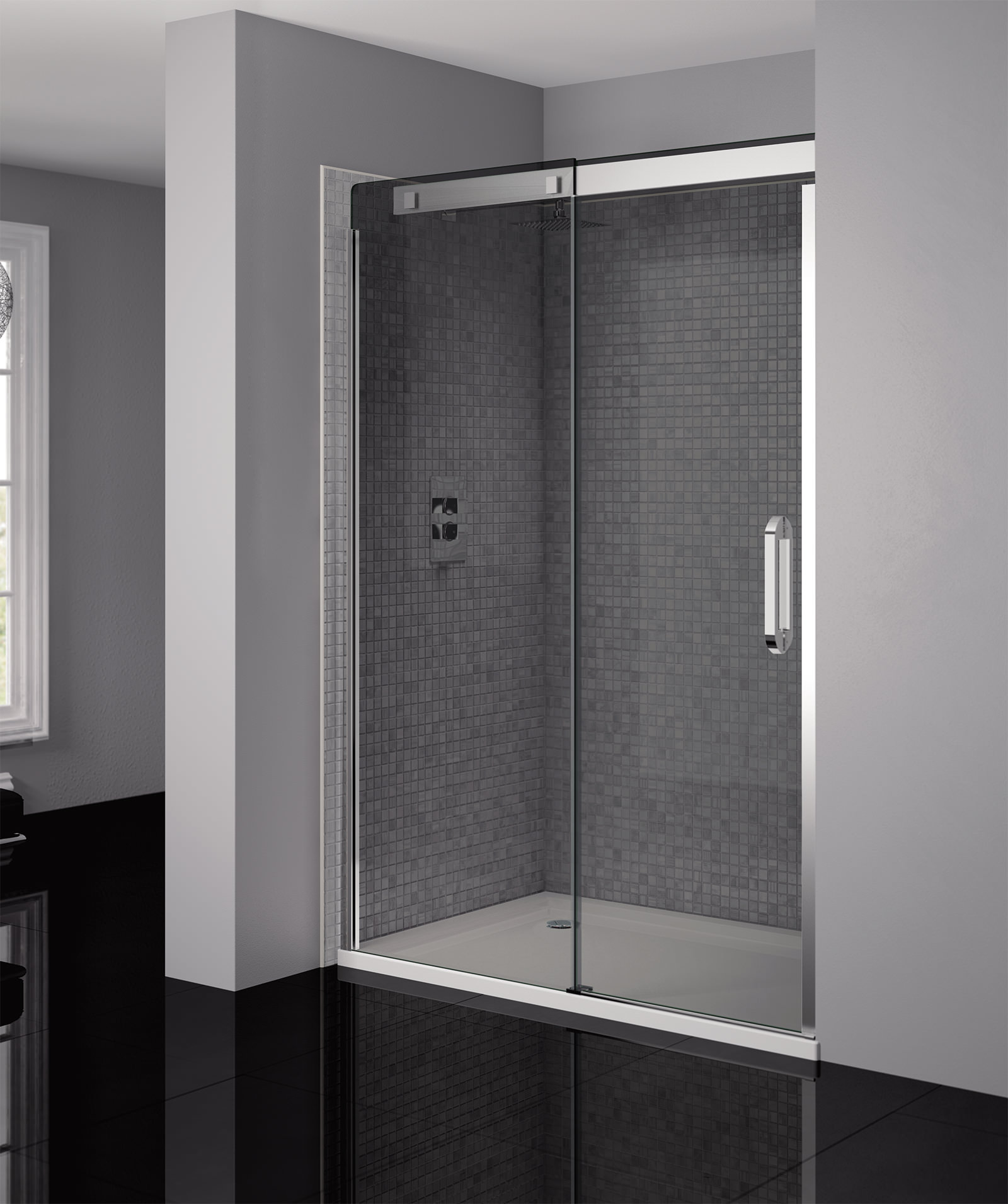 April Prestige Frameless 1200mm Smoke Silver Sliding Shower Door April Prestige Frameless 1200mm Smoked Silver Sliding Shower Door