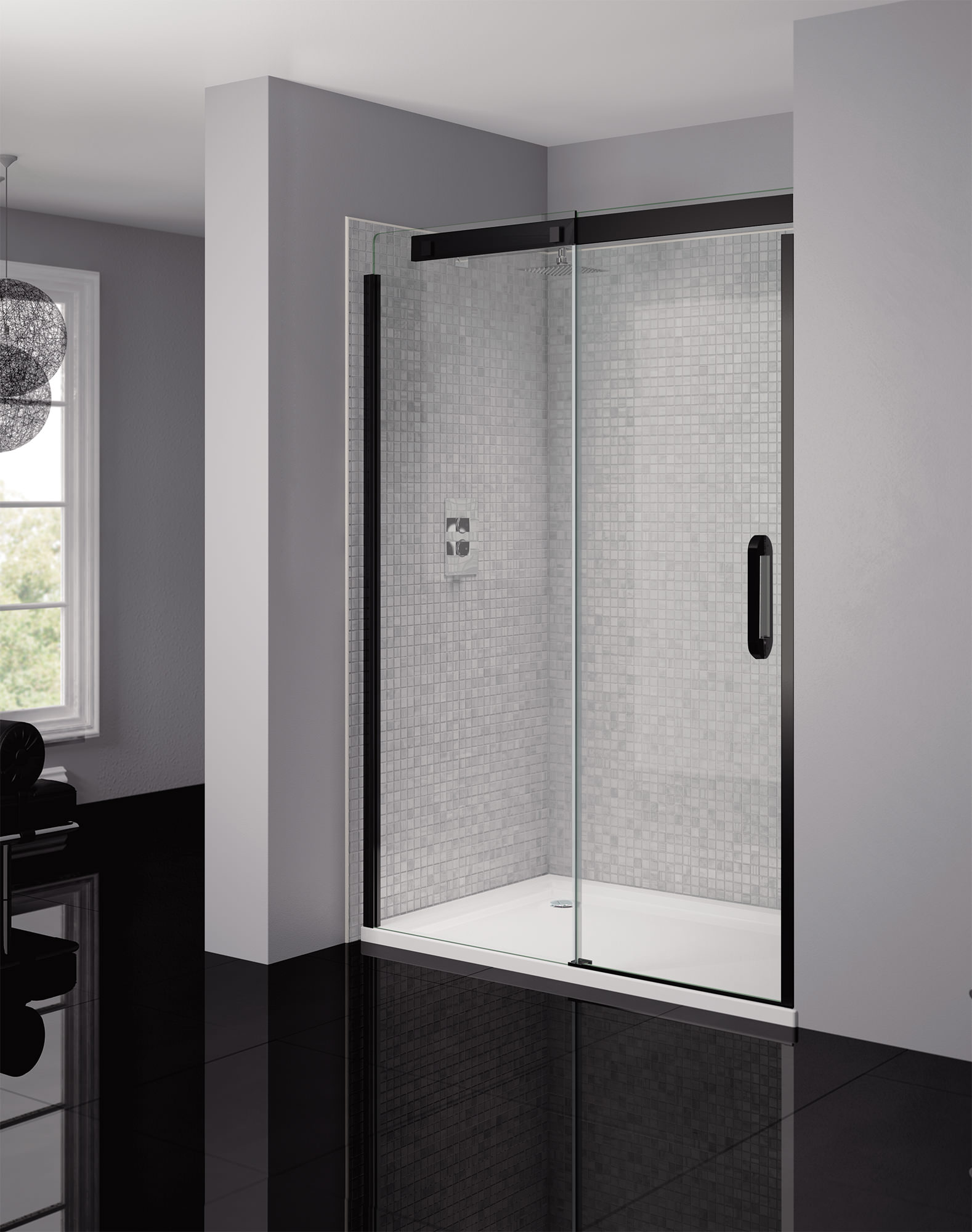 April Prestige Frameless 1950mm High Clear Black Sliding Shower Door