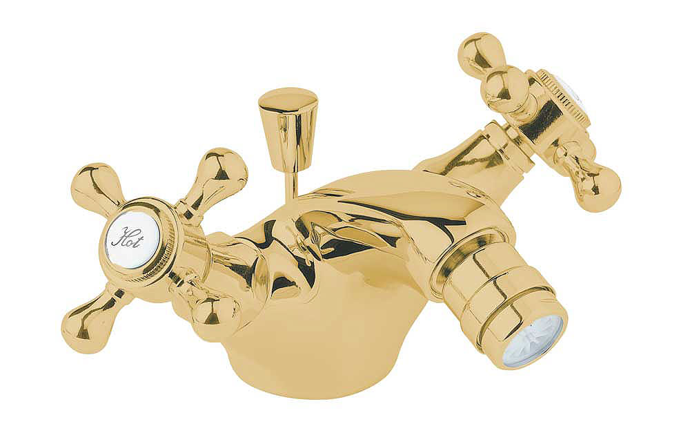 Deva Tudor Gold Finish Bidet Mixer Tap With Pop Up Waste