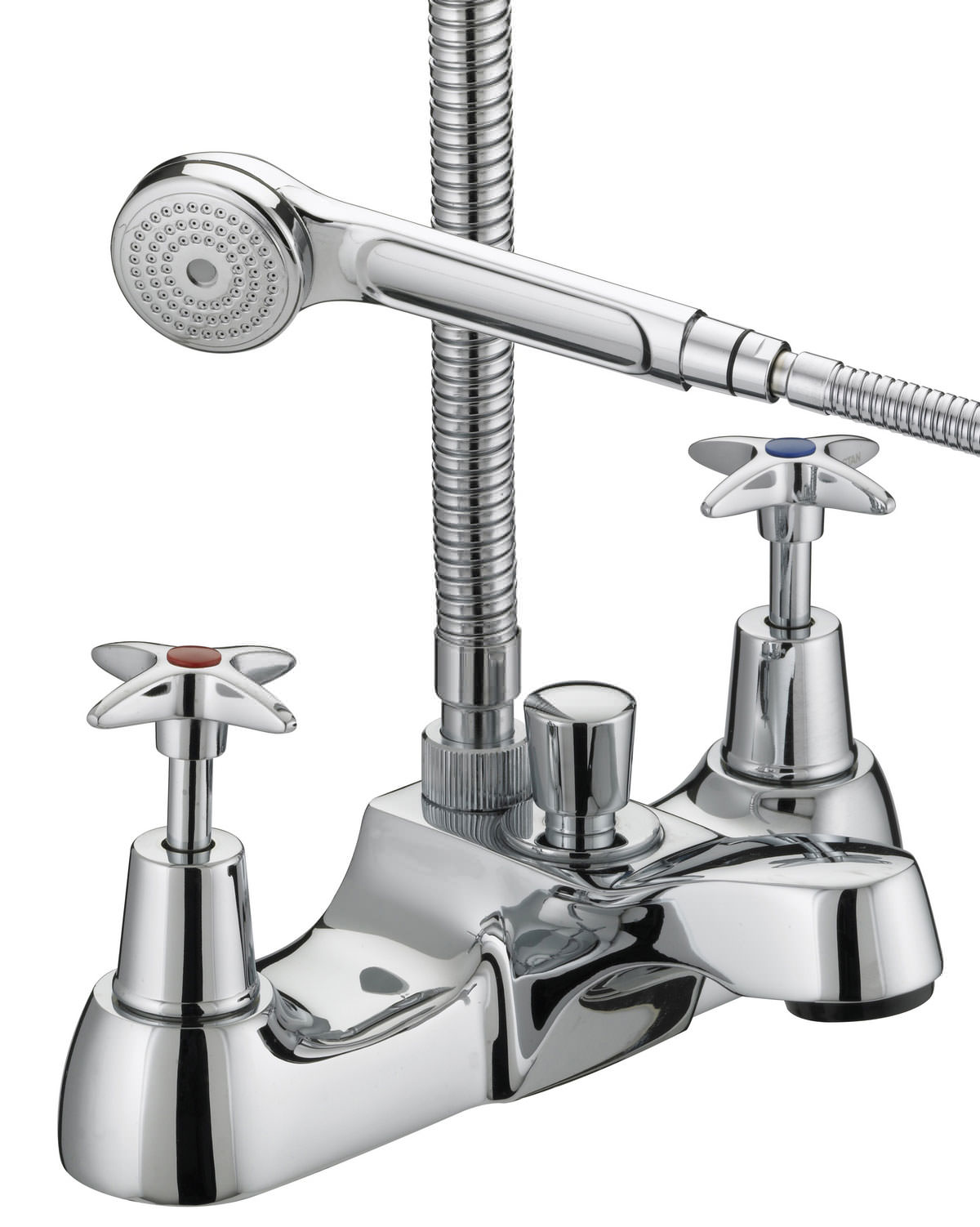 thumbnail image 2 of Traditional Chrome Bath Shower Mixer Tap – Cross Head Handles, Large Handset, Belmont Range 2 of 5