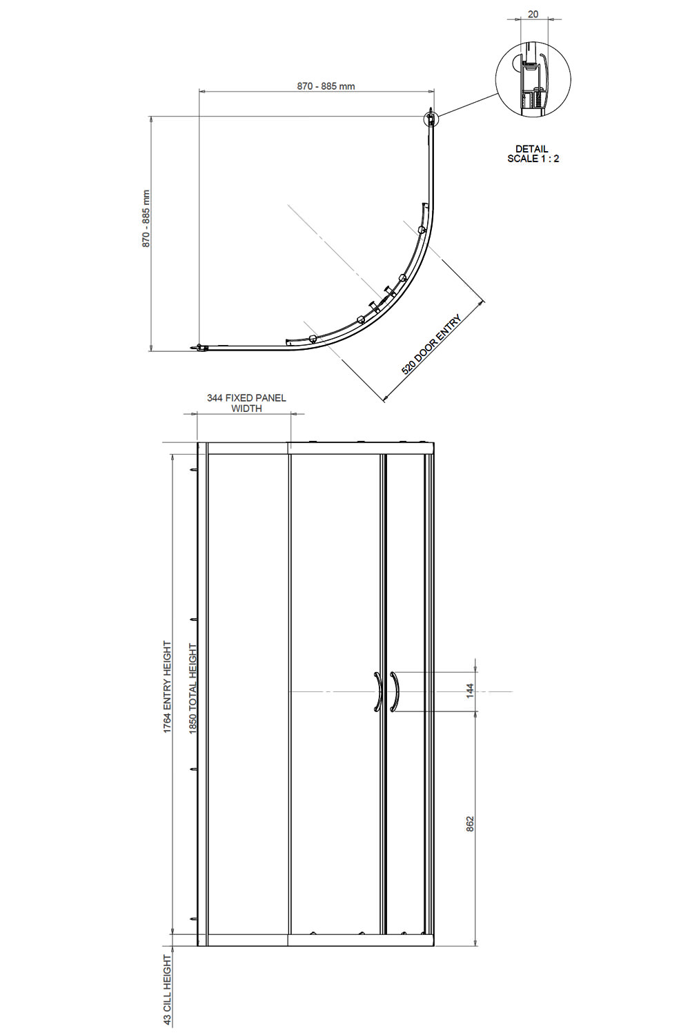 Aqualux Aqua 4 900 x 900mm Quadrant Shower Enclosure White