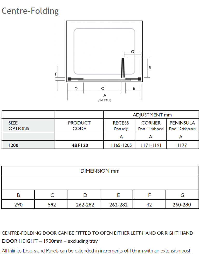 Kudos Infinite Centre Folding Door 1200mm Silver Kudos Infinite Centre Folding Door 1200mm Silver