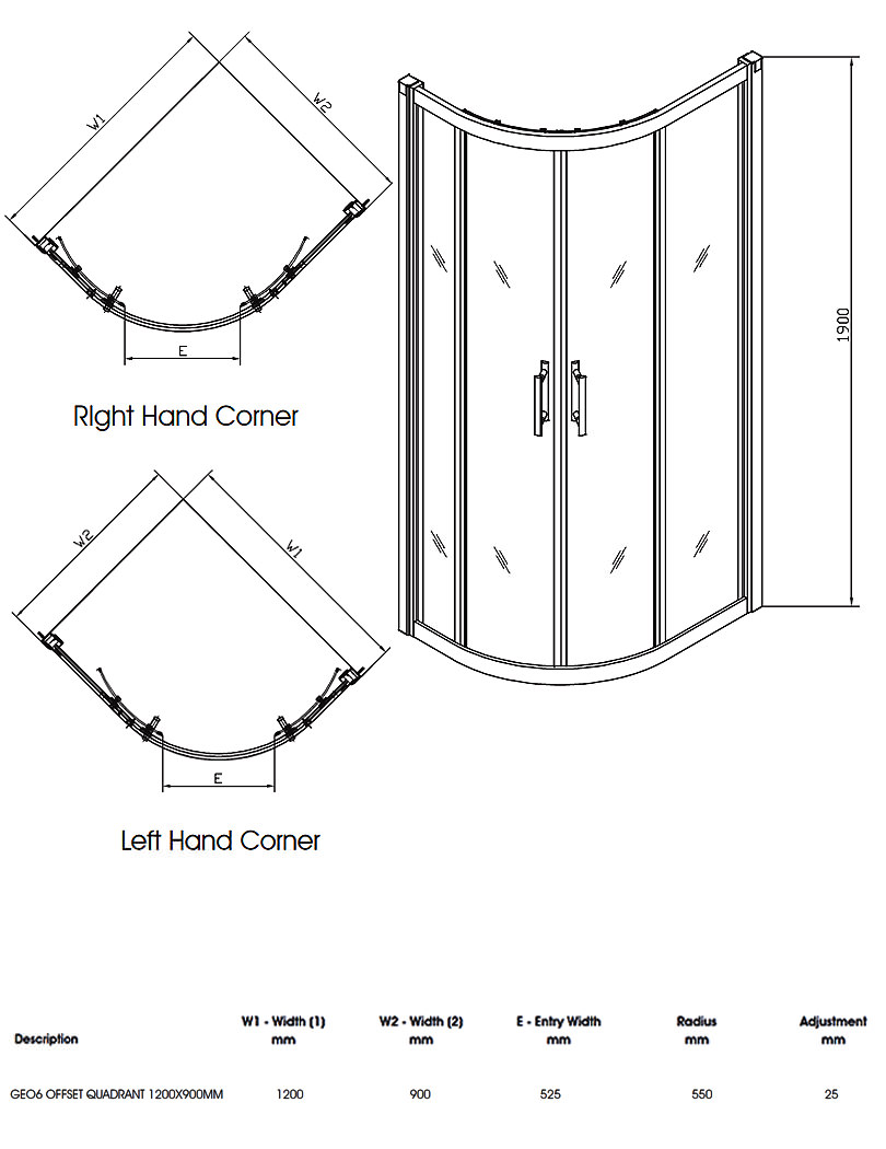 Twyford Geo6 1200 x 900mm Offset Quadrant Shower Enclosure