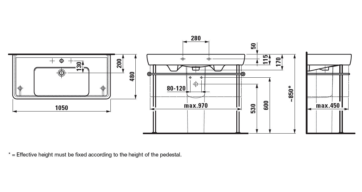 Laufen Pro A 1050 x 480mm Countertop Washbasin Without Tap Hole