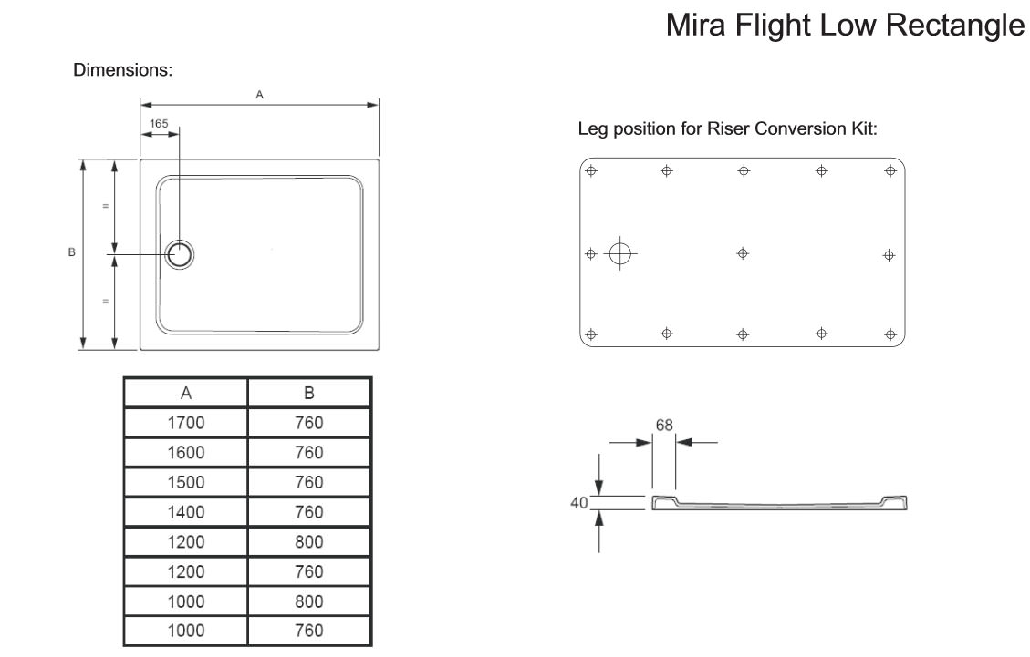 Mira Flight Low Rectangular Shower Tray 1200 x 760mm White