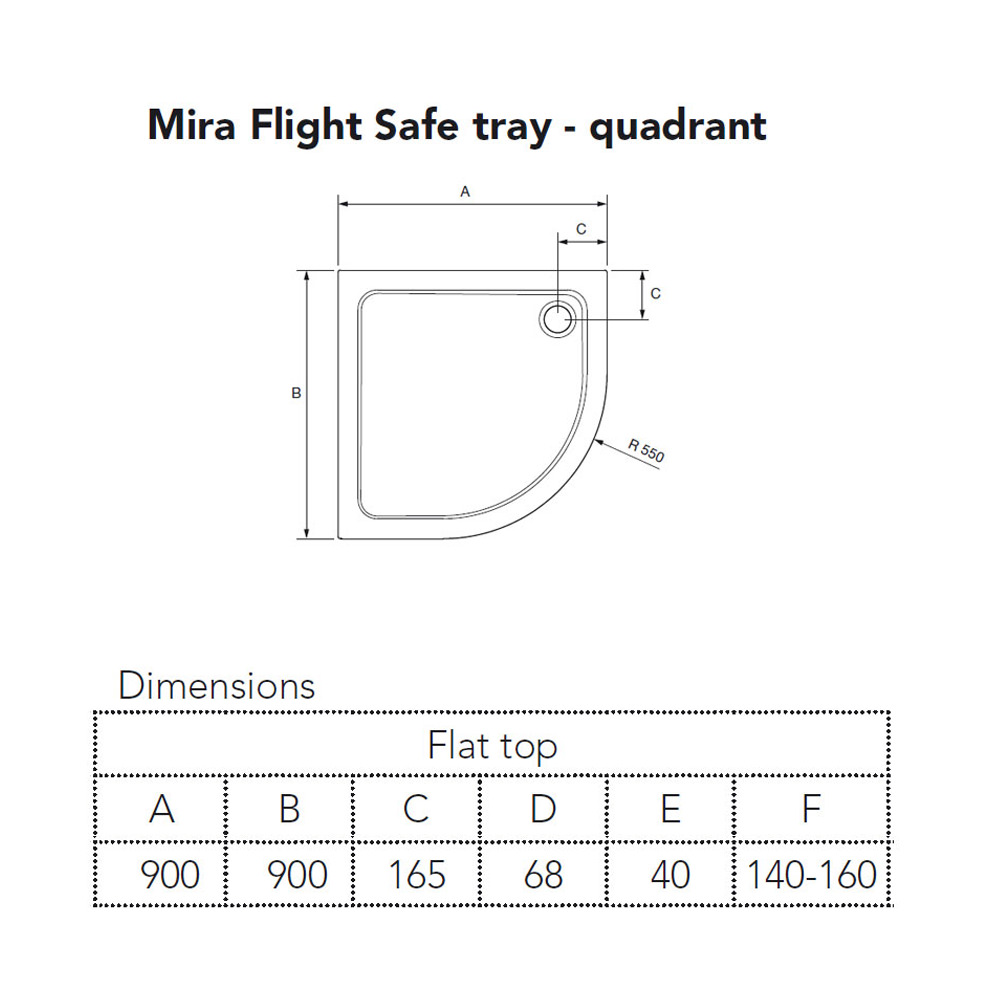 Mira Flight Safe 900 x 900mm Quadrant Shower Tray With Waste