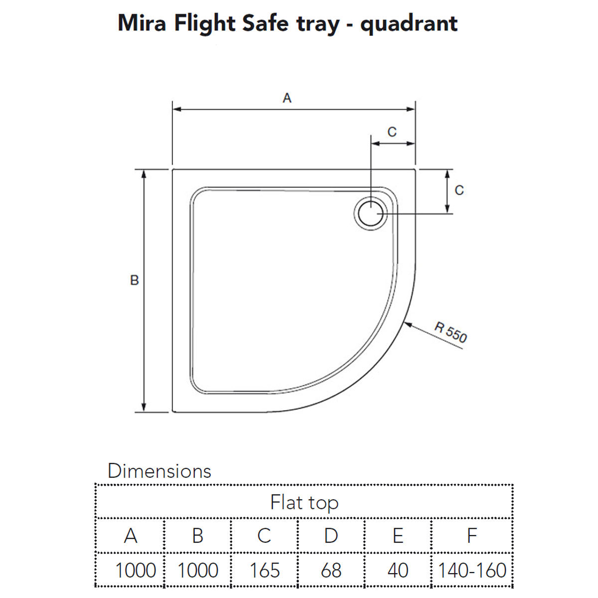 Mira Flight Safe 1000 x 1000mm Quadrant Shower Tray White