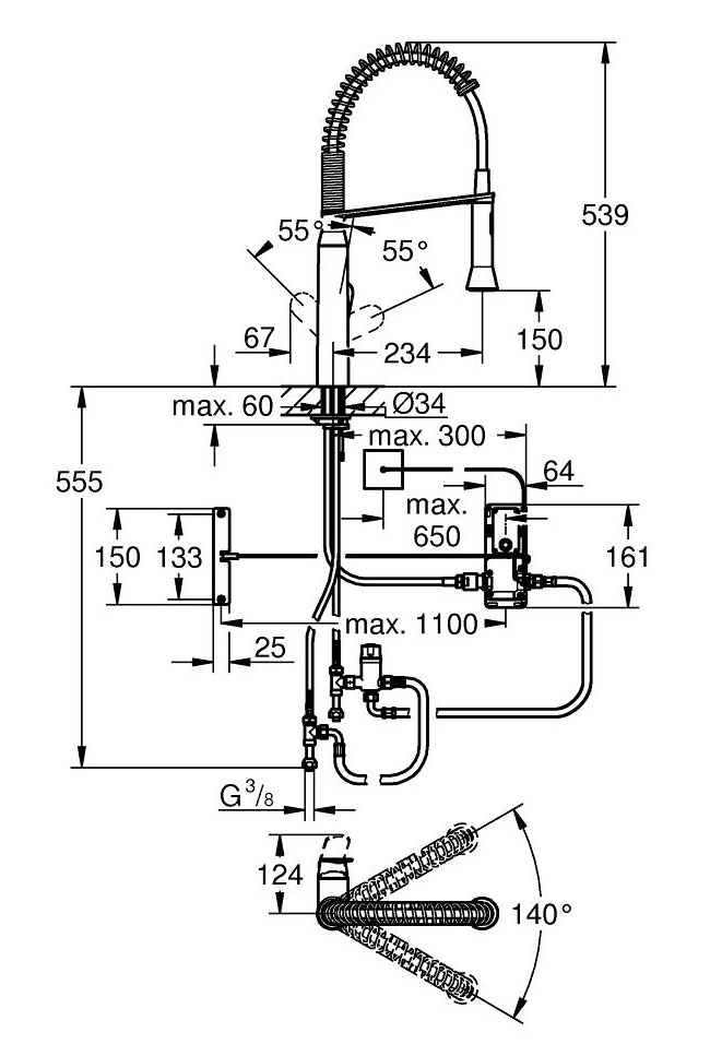 Grohe K7 Foot Control Electronic Kitchen Sink Mixer Tap